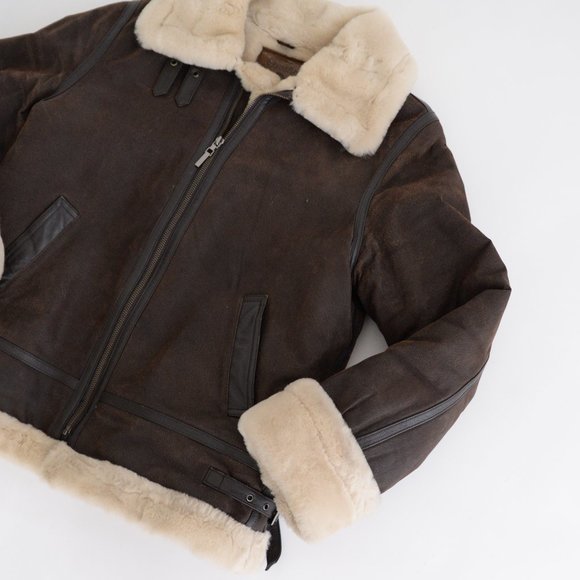 Vintage St. John's Bay Brown Leather Aviator Pilot Jacket with Shearling… - Picture 5 of 16